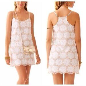 Lilly Pulitzer White Gold Lace Racerback Shift Mini Dress - SIZE M - WOMENS
